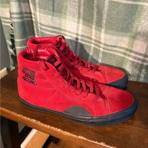 Vans California native suede sk8 highs in red and black